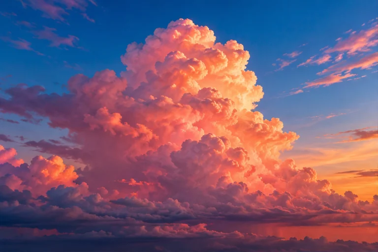 Giant pink clouds in the evening sky